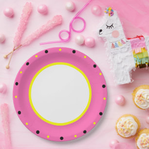 Pink Yellow Black Polka Dots  Paper Plates