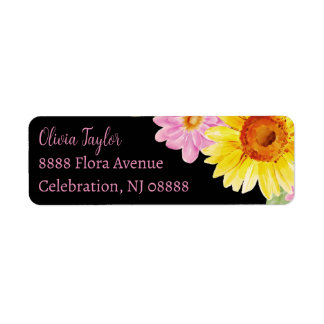 Pink Yellow Black Sunflower Name Return Address Label