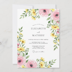Pink Yellow Blissful Spring Wedding Invitation