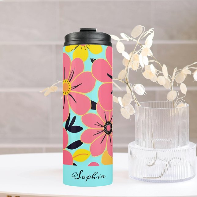 Pink & Yellow Blossoms on Sky Blue- Dopamine Style Thermal Tumbler (Pink & Yellow Blossoms on Sky Blue- Dopamine Style Thermal Tumbler)