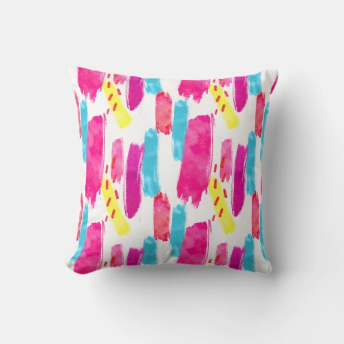 PInk Yellow Blue Abstract Paint Strokes  Throw Pillow