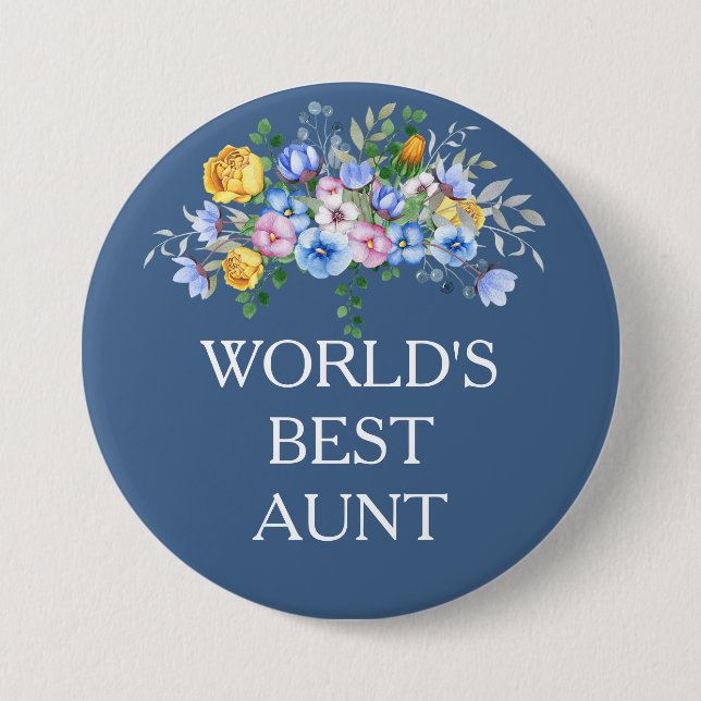 Pink Yellow Blue Floral Best Aunt Button (Front)
