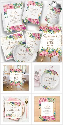 PINK YELLOW BLUE FLORAL BIRTHDAY