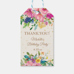 Pink Yellow Blue Floral Birthday Thank You Gift Tags