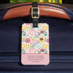 Pink Yellow Blue Floral Feminine Girly Luggage Tag