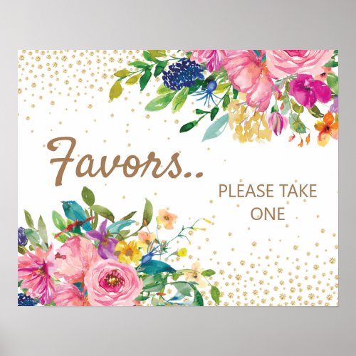 Pink Yellow Blue Floral Gold Baby Shower Favors Poster