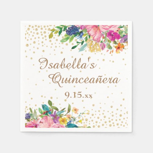 Pink Yellow Blue Floral Quinceaera Napkins