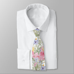 pink yellow blue flowers neck tie