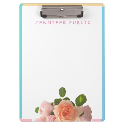 Pink Yellow Blue Green Watercolor Roses Template Clipboard