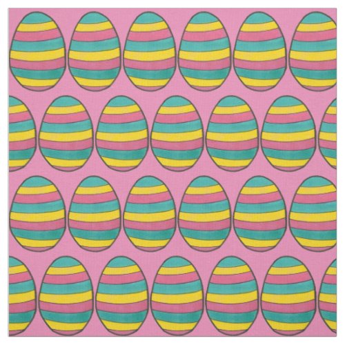 Pink Yellow Blue Happy Easter Egg Hunt Fabric
