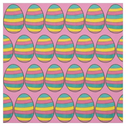 Pink Yellow Blue Happy Easter Egg Hunt Fabric