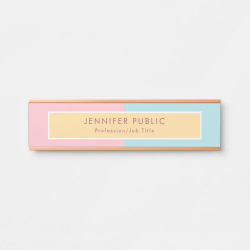 Pink Yellow Blue Modern Stylish Template Rose Gold Door Sign