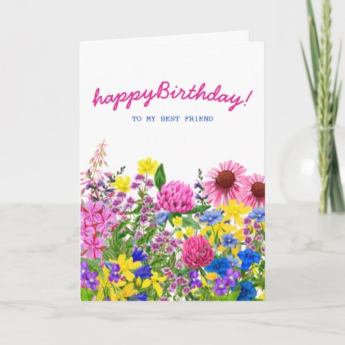 Pink Yellow Blue Purple Floral Friend Birthday Card