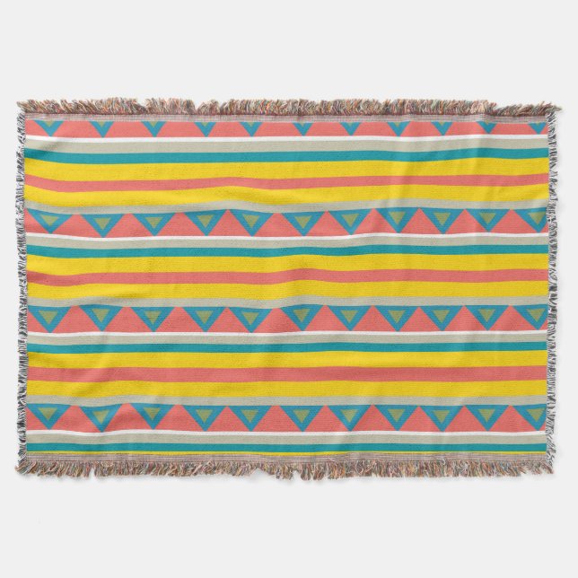 Pink, Yellow, Blue Stripes & Triangles Throw Blanket (Front)