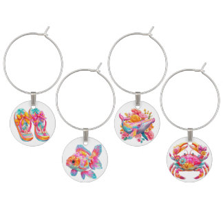 PINK YELLOW BLUE SUMMER FISH THEMED ITEMS WINE CHARM