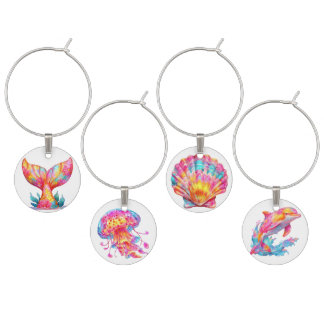 PINK YELLOW BLUE SUMMER FISH THEMED ITEMS WINE CHARM