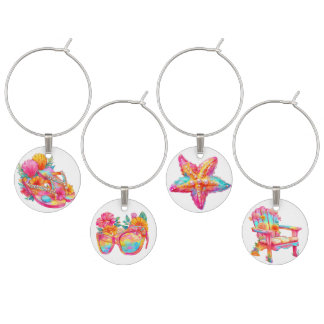 PINK YELLOW BLUE SUMMER THEMED ITEMS WINE CHARM