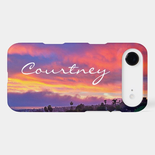 Pink yellow blue sunset clouds add your name bold Case-Mate iPhone case (Back (Horizontal))