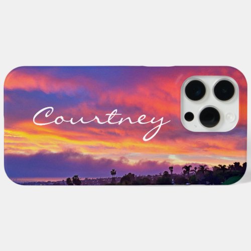 Pink yellow blue sunset clouds add your name bold iPhone 15 pro max case