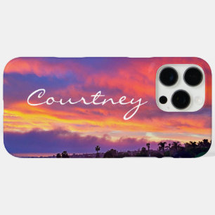 Pink yellow blue sunset clouds add your name bold iPhone 16 pro max case