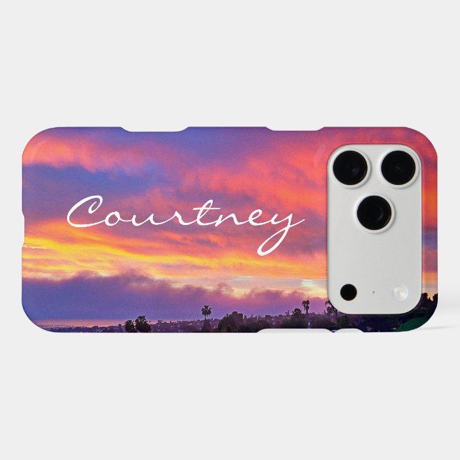 Pink yellow blue sunset clouds add your name bold Case-Mate iPhone case (Back (Horizontal))