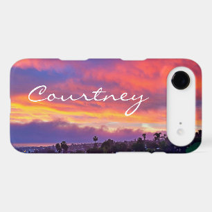 Pink yellow blue sunset clouds custom name script iPhone 17 air case