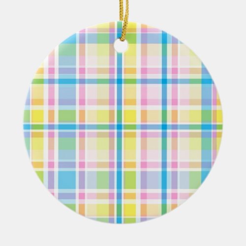 Pink yellow blue tartan pattern accessories trendy ceramic ornament