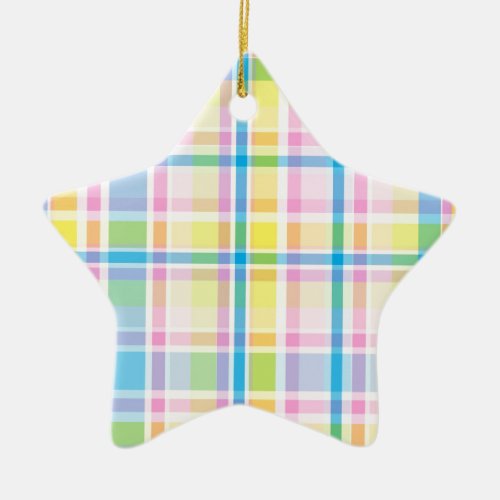 Pink yellow blue tartan pattern accessories trendy ceramic ornament