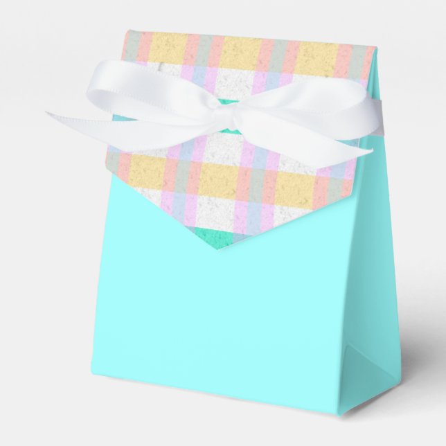 Pink Yellow Blue Turquoise Plaid Pattern Favor Boxes (Front Side)