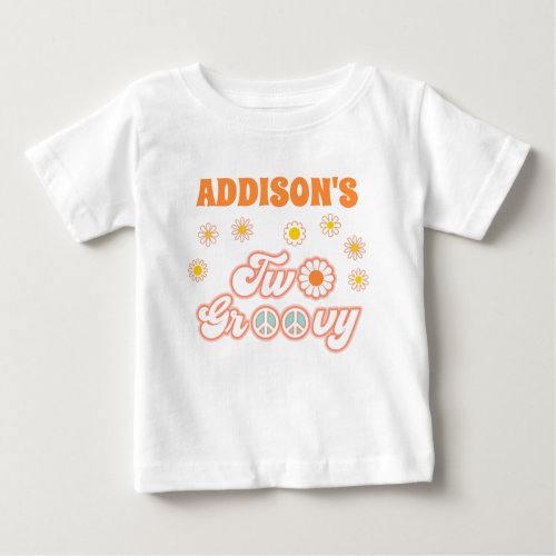 Pink Yellow Blue Two Groovy Retro 2nd Birthday  Baby T_Shirt