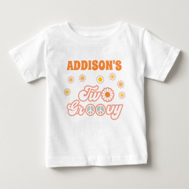 Pink Yellow Blue Two Groovy Retro 2nd Birthday  Baby T-Shirt (Front)