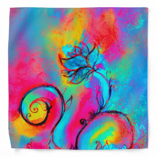 PINK YELLOW BLUE WHIMSICAL FLOWERS BANDANA