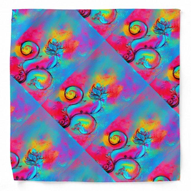 PINK YELLOW BLUE WHIMSICAL FLOWERS BANDANA (Front)