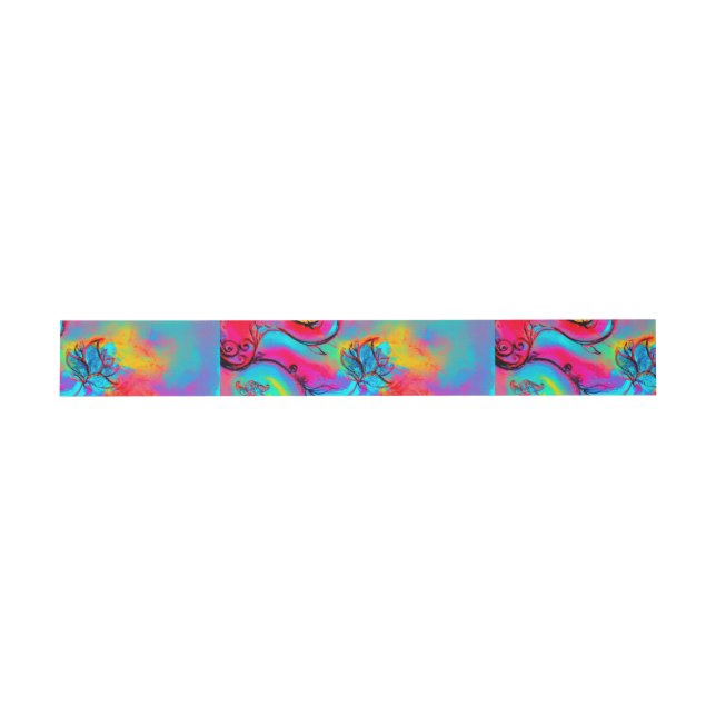 PINK YELLOW BLUE WHIMSICAL FLOWERS INVITATION BELLY BAND (Flat)