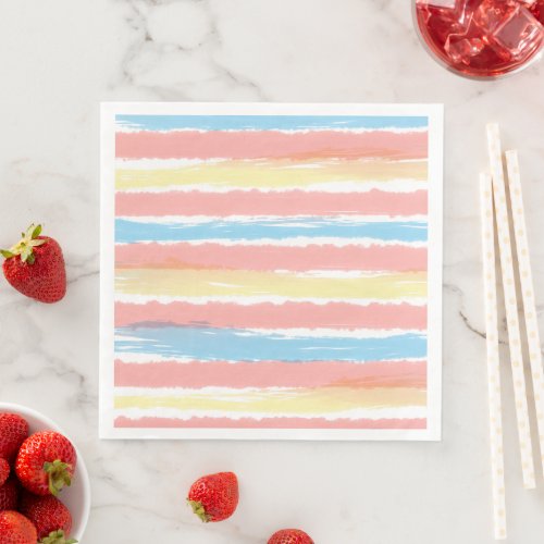 Pink Yellow Blue White Watercolor Stripes Paper Dinner Napkins