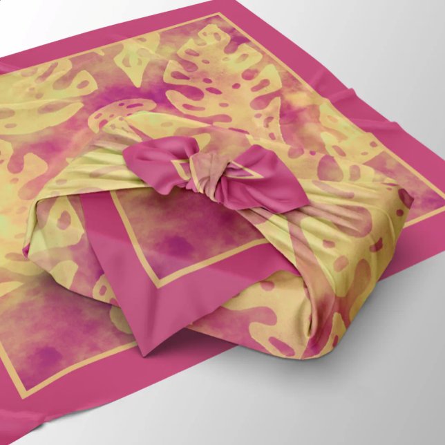 Pink Yellow Boho Batik Tropical Foliage Pattern Bandana (Creator Uploaded)
