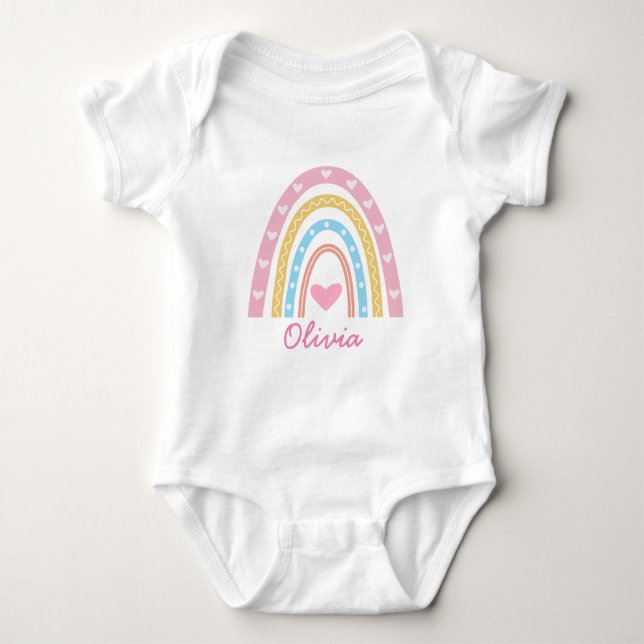 Pink Yellow Boho Rainbow Personalized Girl  Baby Bodysuit (Front)