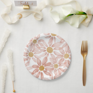 Pink Yellow Boho Wild Daisies Paper Plates