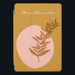 Pink Yellow Botanical Nature Personalized Name iPad Pro Cover<br><div class="desc">This stylish custom iPad cover features a minimalist botanical illustration in a beautiful autumn shade of mustard yellow on an abstract shapes background in blush pink. Personalize it with your name. Great gift idea!</div>