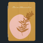 Pink Yellow Botanical Nature Personalized Name iPad Pro Cover<br><div class="desc">This stylish custom iPad cover features a minimalist botanical illustration in a beautiful autumn shade of mustard yellow on an abstract shapes background in blush pink. Personalize it with your name. Great gift idea!</div>