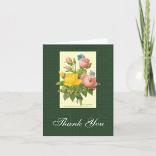 Pink Yellow Botanical Roses Thank You Card