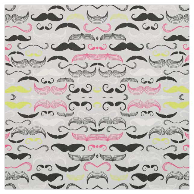 Pink, Yellow & Brown Mustaches Fabric (Swatch)