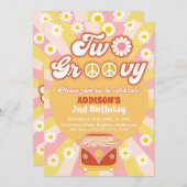 Pink Yellow Brown Two Groovy Retro 2nd Birthday  Invitation (Front/Back)