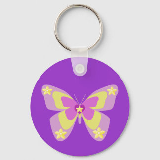 Pink & yellow butterfly with flowers keychain