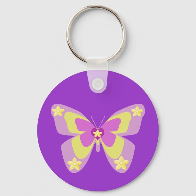 Pink & yellow butterfly with flowers keychain (Front)