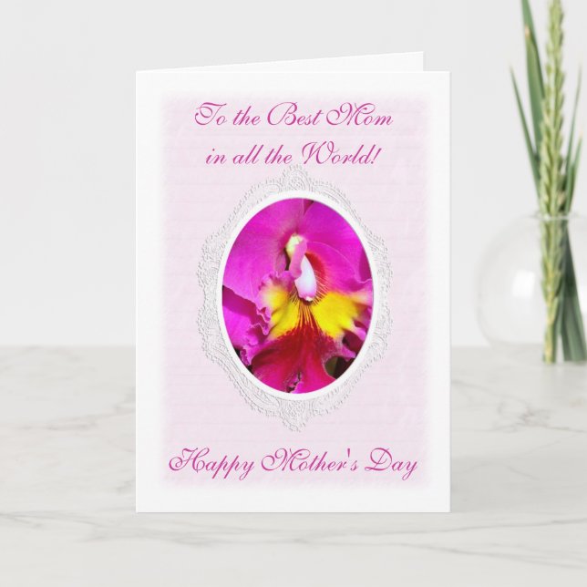 Pink Yellow Cattleya Mother's Day Card (Front)