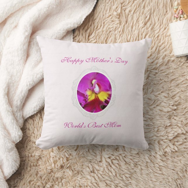 Pink Yellow Cattleya Mother's Day Throw Pillow (Blanket)