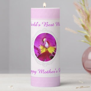 Pink Yellow Cattleya Orchid Mothers Day 3x8 Candle