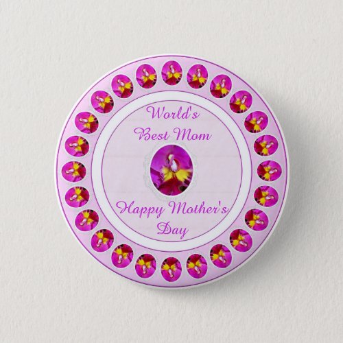Pink yellow Cattleya Orchid Mothers Day Button