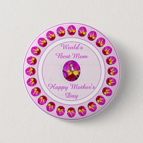 Pink yellow Cattleya Orchid Mothers Day Button